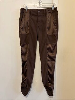 White House Black Market Chocolate Brown Straight Cropped Pants w/Satin Panels